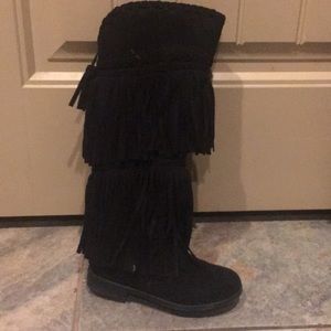Justice brand knee high fringe boots